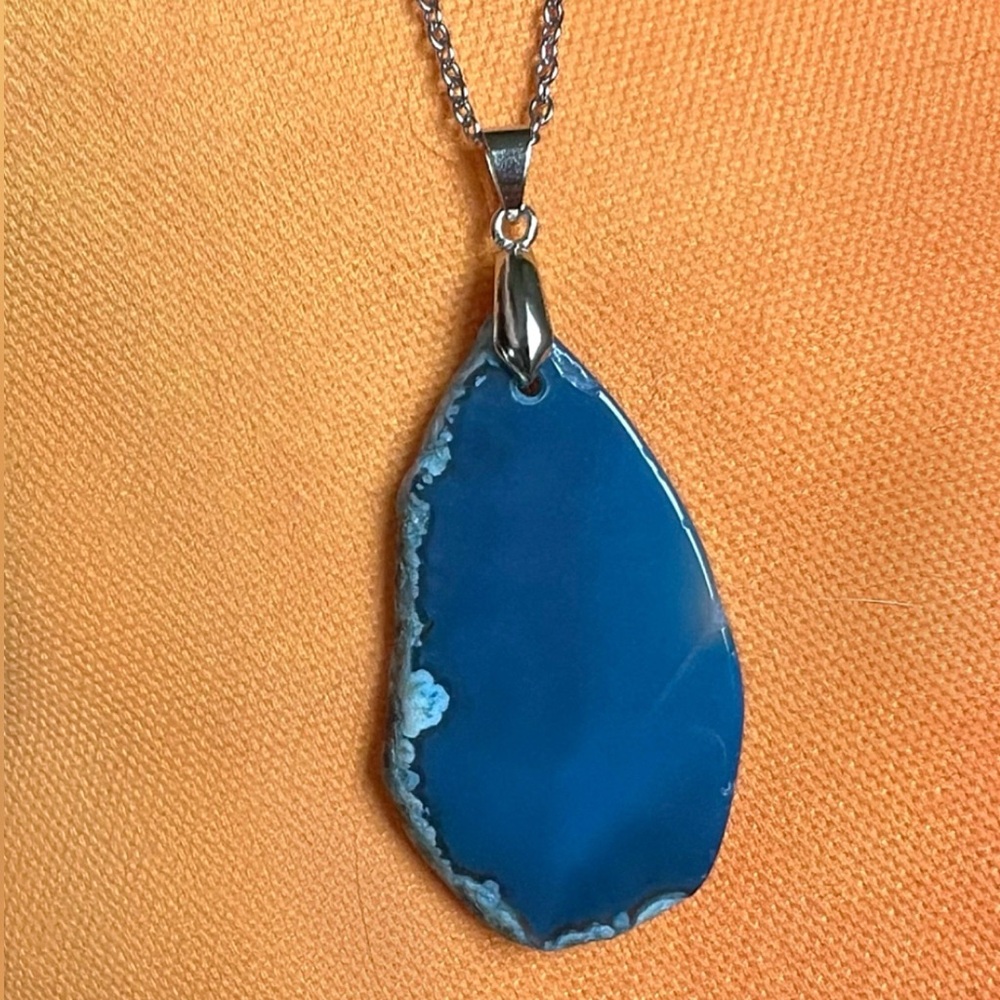 Blue Agate Slice Pendant
